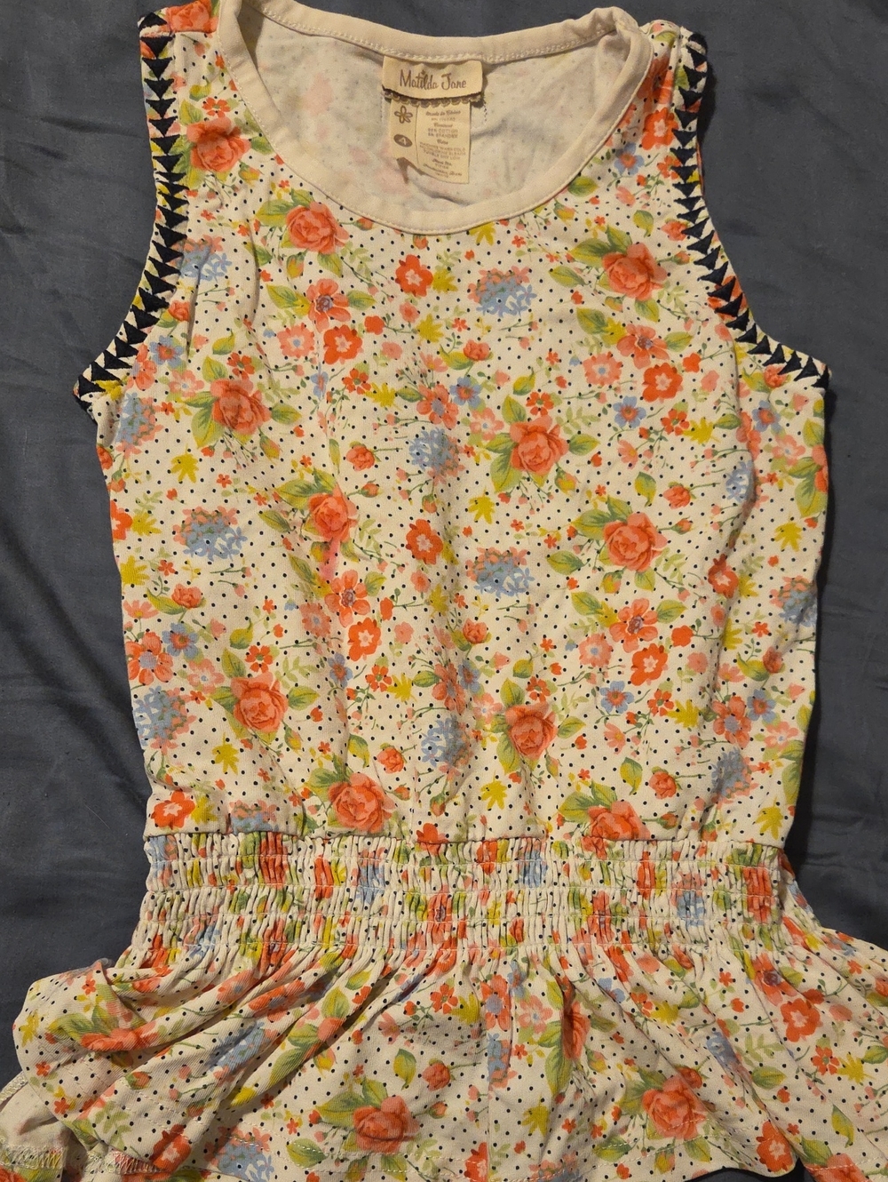 Matilda Jane White Floral Sleeveless Top with Pink Coral & Light Blue Flowers